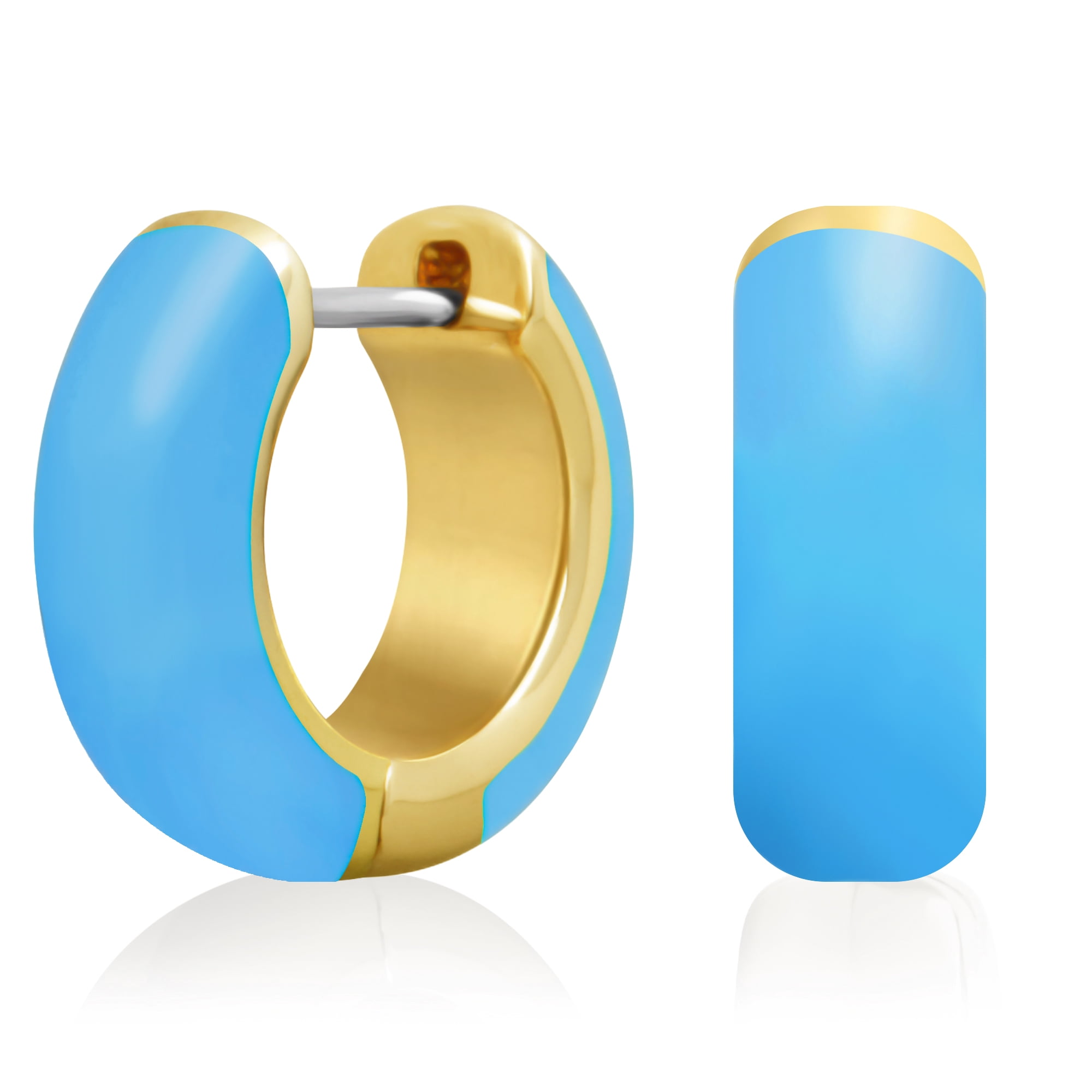 PAMTIER Stainless Steel Gold Plated Huggie Hoop Earrings - Colorful Enamel, Hypoallergenic, Gift Ready