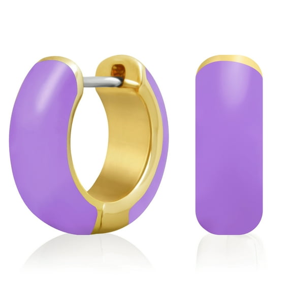 Gold Plated Colored Enamel Original But Chunkier - Purple ( Fancy ) Huggie Hoop Hoop Earrings for Women