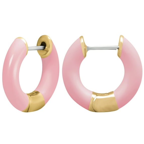 Gold Plated Colored Enamel Tube Style - Pink ( Light ) Huggie Hoop Hoop Earrings for Women