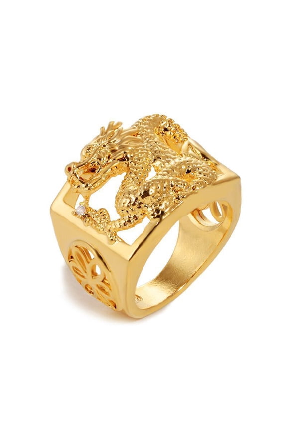 Gold Plated Copper Dragon Ring Adjustable Opening Aventurine Zodiac Korean Style Jewelry Statement Jewelry Gem