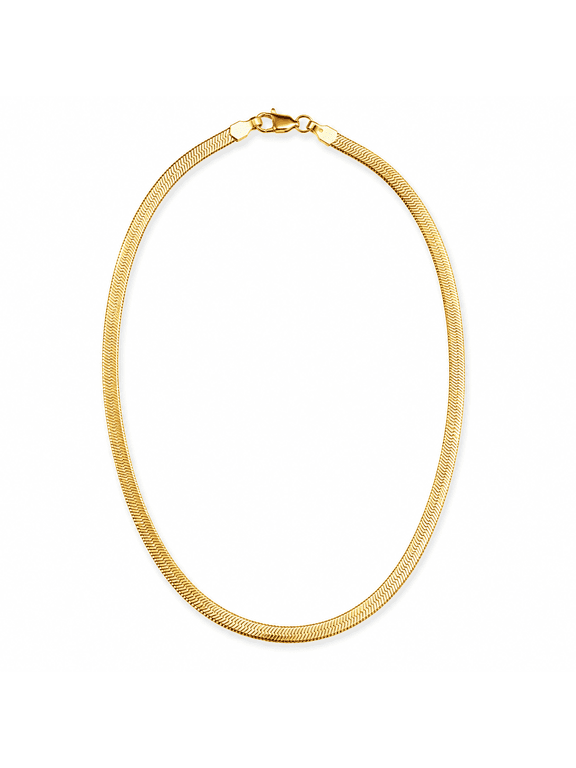 Gold-Plated Copper Flat Snake Chain Necklace, 5mm 16 Inch Herringbone Necklace for Women and Men with Lobster Clasp