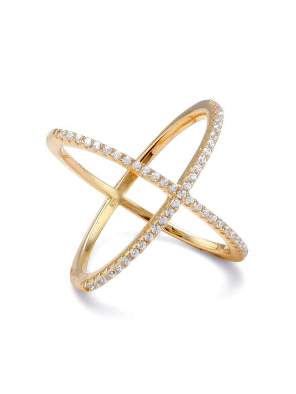Gold Plated Criss Religious Faith Cross X Ring Signity Cubic Zirconias 20mm Wide Size 5 Ring for Women