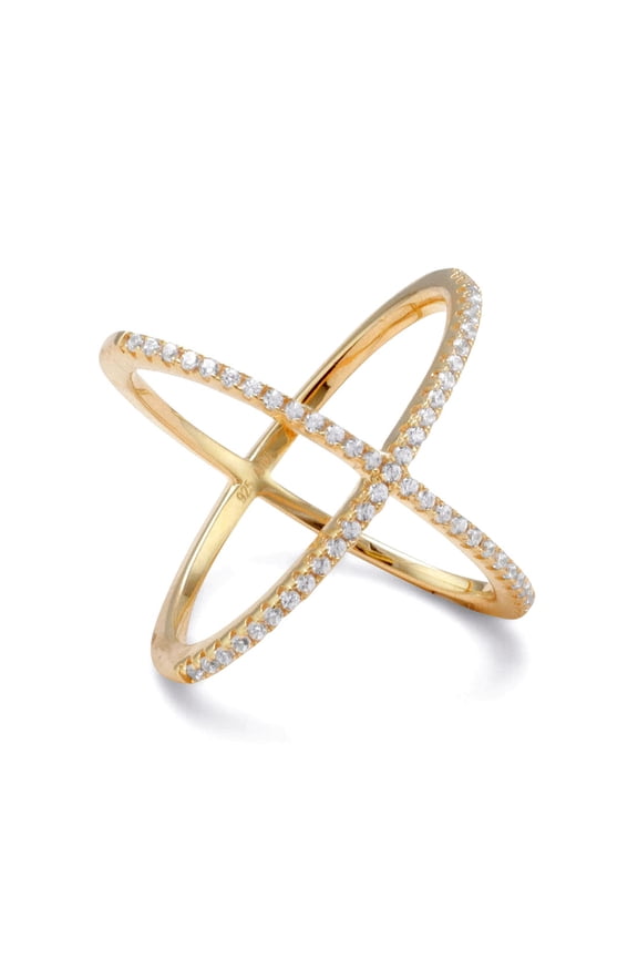 Gold Plated Criss Religious Faith Cross X Ring Signity Cubic Zirconias 20mm Wide Size 7 Ring for Women