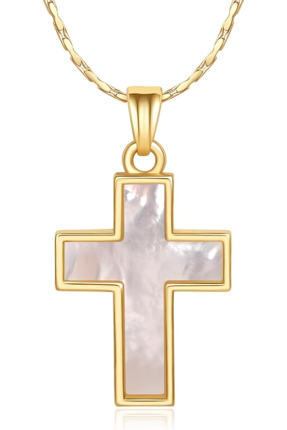 Gold Plated Cross Necklace - Natural Mother of Pearl Cross Necklace for women