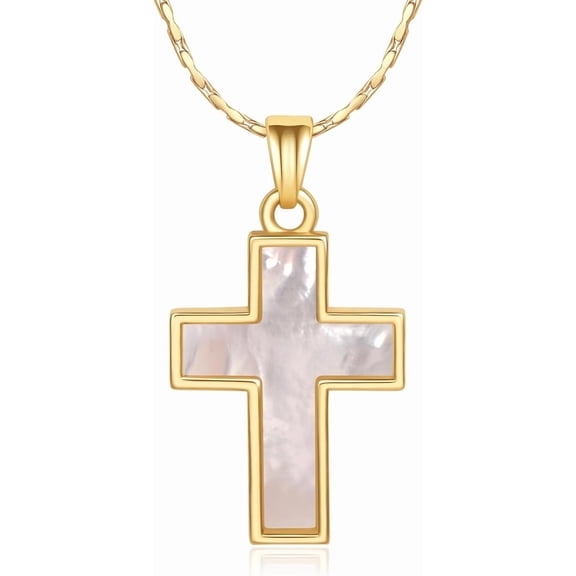 Gold Plated Cross Necklace - Natural Mother of Pearl Cross Necklace for women