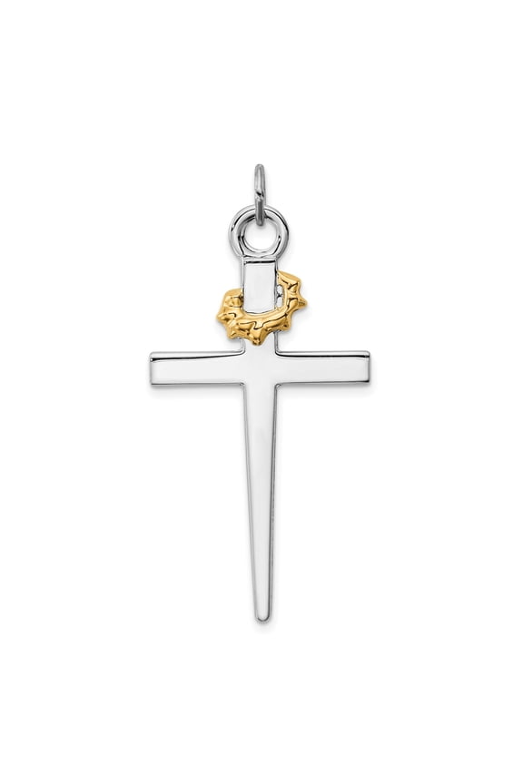 Gold Plated Cross Pendant Necklace for Men and Women with Polished Silver Detail Crown Charm Thorn Design Modern Religious Spiritual Jewelry Faith Symbol Accessory for Everyday Wear