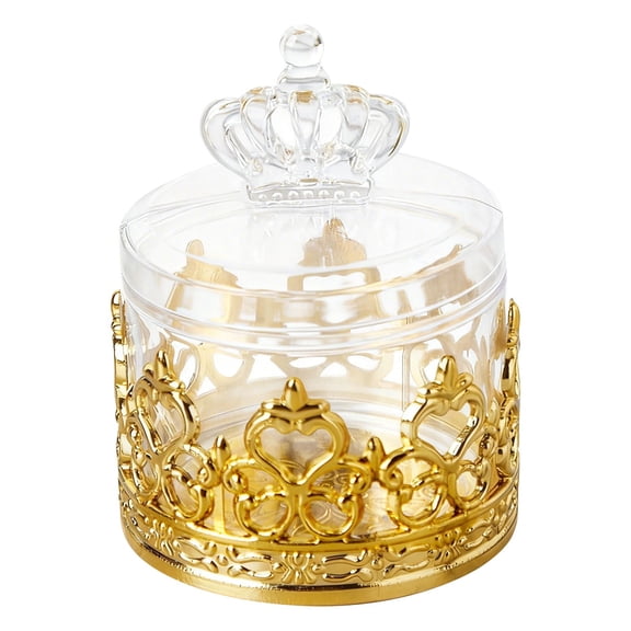 Gold Plated Crown Design Decorative Candy Storage Jar With Lid For Home Wedding Centerpiece