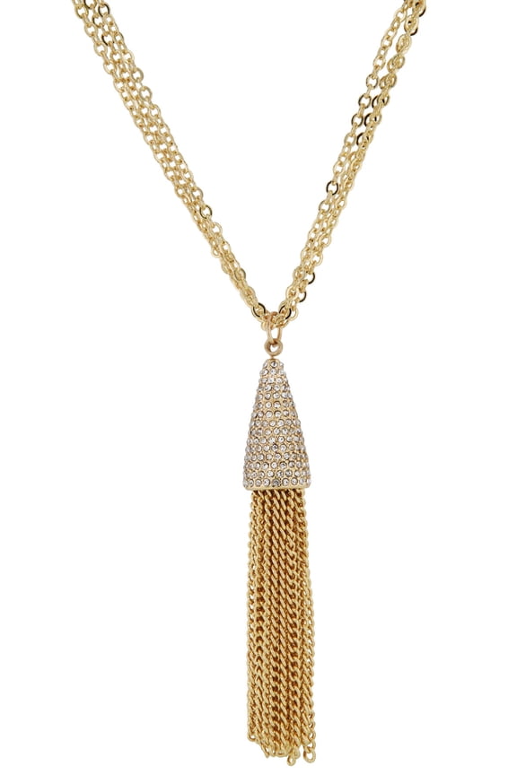 Gold-Plated Crystal Tassel Necklace
