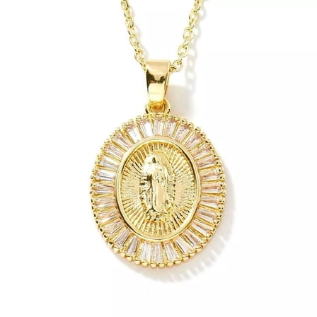 Gold Plated Cs Zirconia Guadalupe Virgin Mary Necklace Pendant Multicolor N32