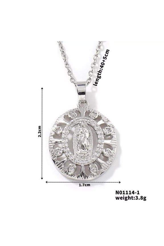 Gold Plated Cs Zirconia Guadalupe Virgin Mary Necklace Pendant Multicolor N33