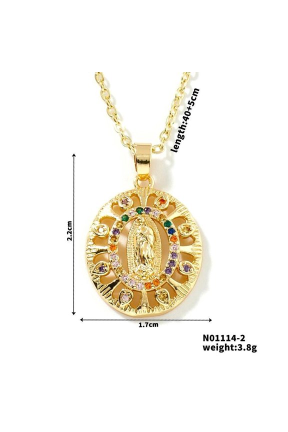 Gold Plated Cs Zirconia Guadalupe Virgin Mary Necklace Pendant Multicolor N33