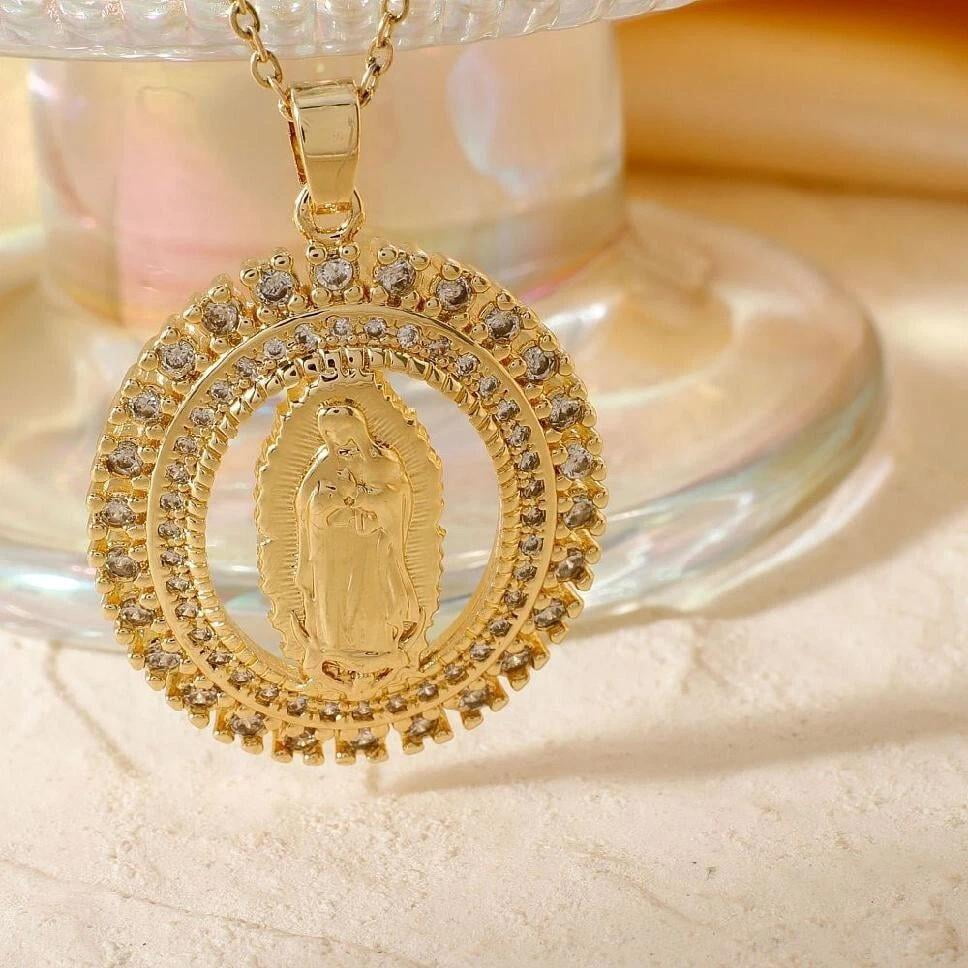 Gold Plated Cs Zirconia Guadalupe Virgin Mary Necklace Pendant ...
