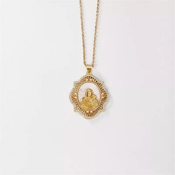Gold Plated Cs Zirconia Guadalupe Virgin Mary Necklace Pendant N60