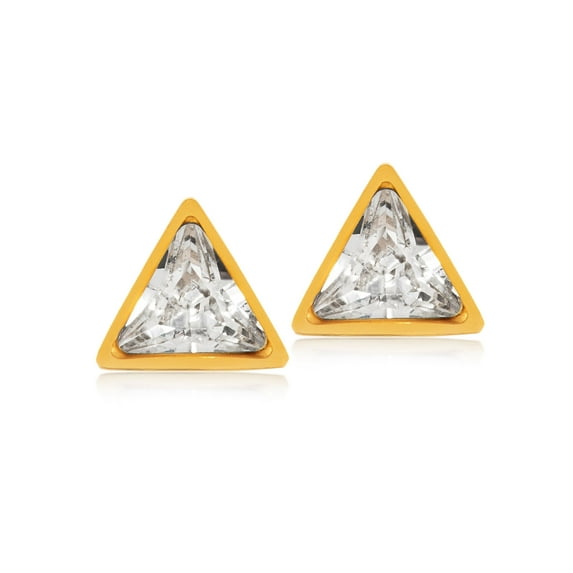 ELYA Jewelry Women's Cubic Zirconia Triangle Shaped Gold Plated Steel Stud Earrings