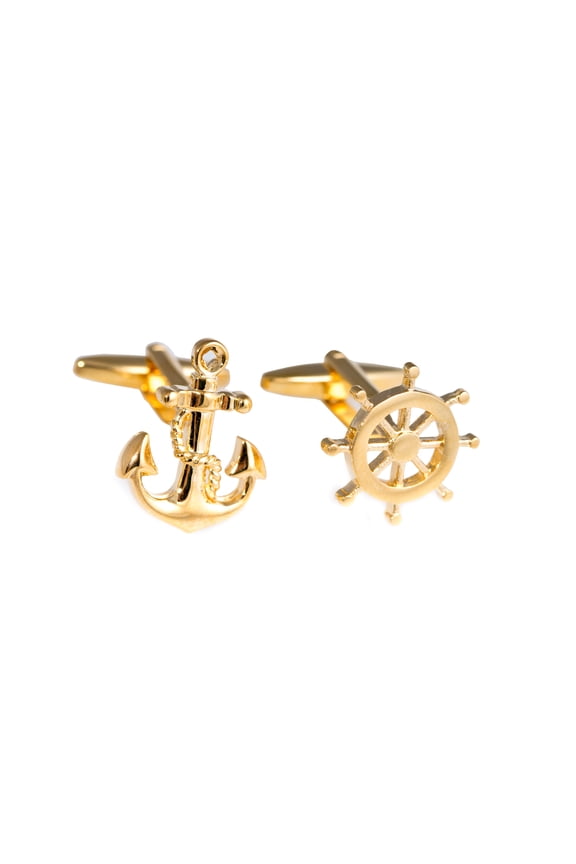 Gold Plated Cufflinks Ships Anchor & Wheel.