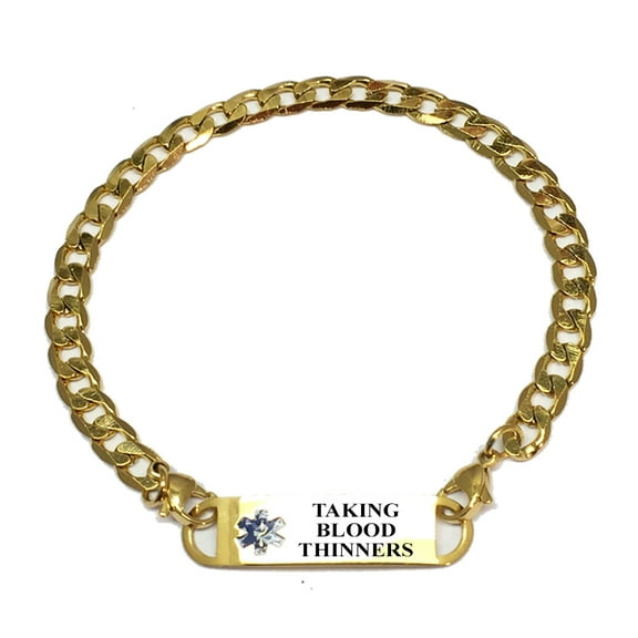 Gold Plated Curb Link "Taking Blood Thinner" Medical Alert ID Bracelets For Women