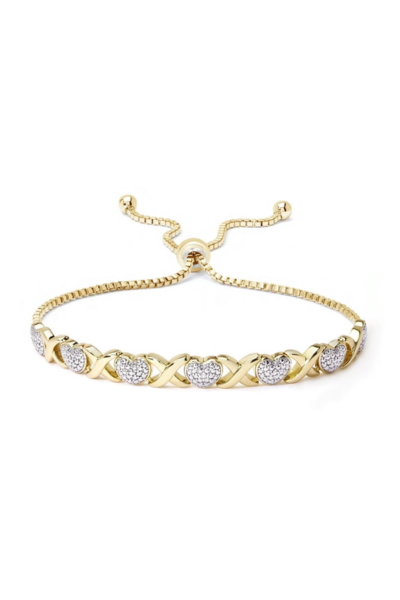 Gold Plated Diamond Accent "X" & Heart Adjustable Bracelet