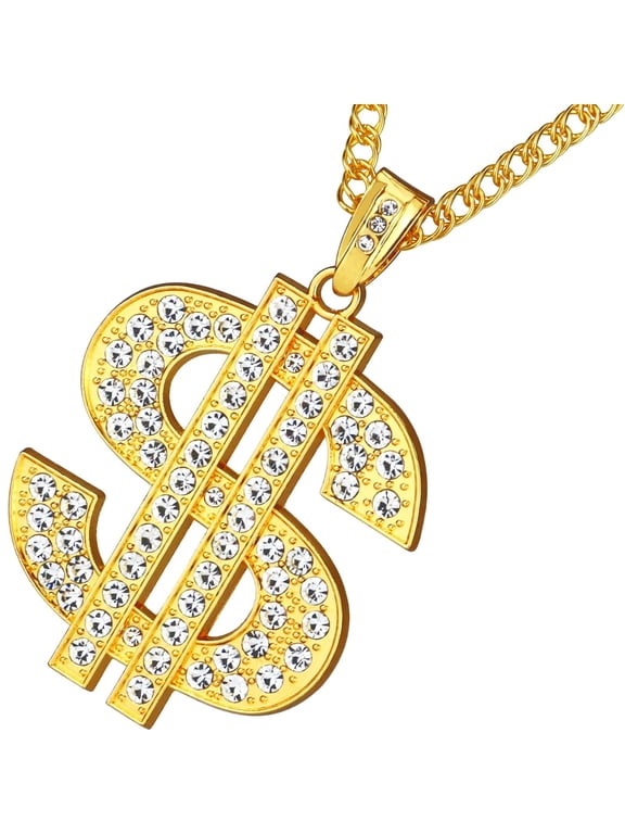 Gold Plated Dollar Sign Pendant Necklace, Hip Hop Crystal Chain Charm, Alloy And Rhinestone Adjustable For Men Party 2026