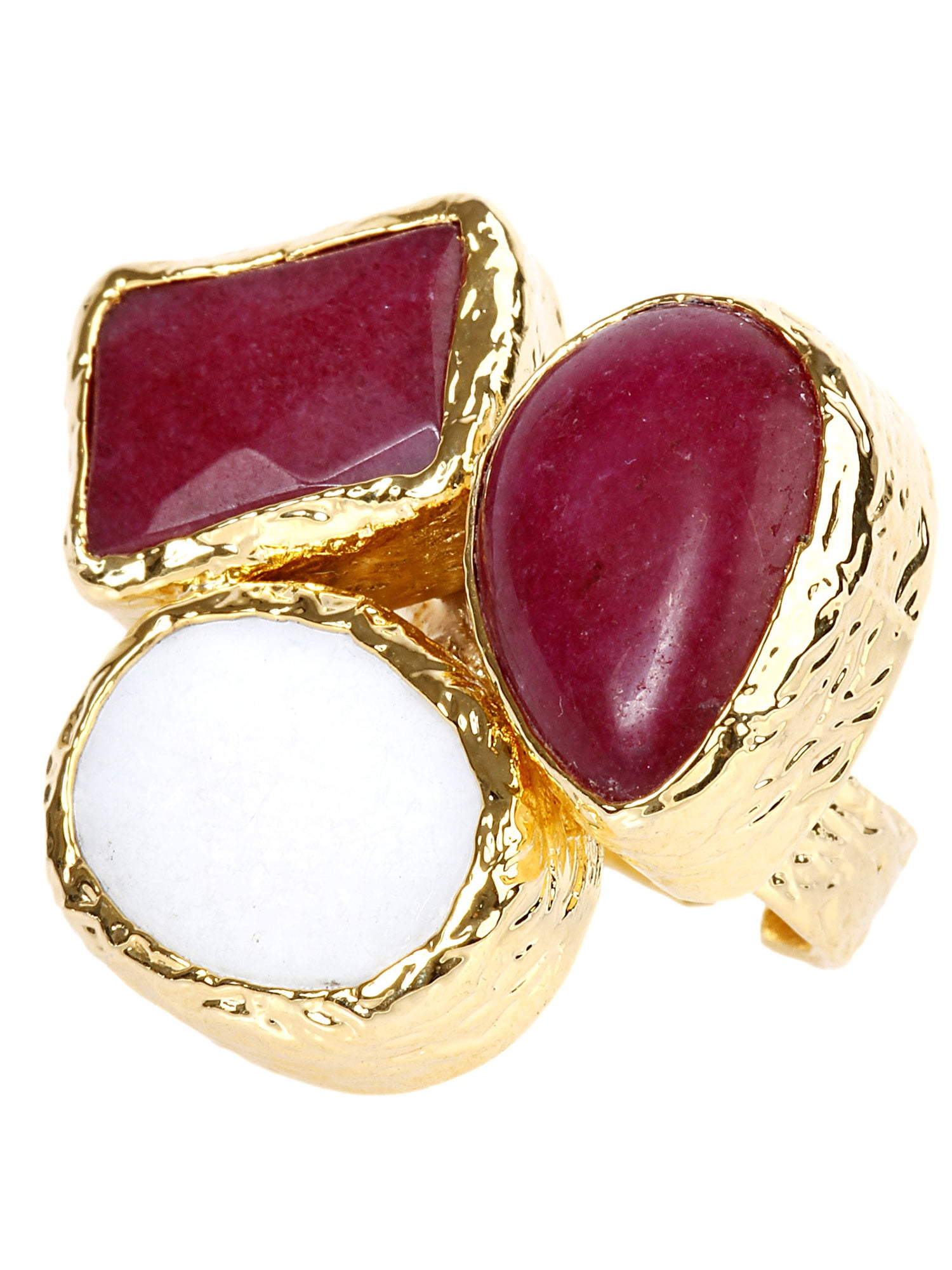 COASTAL JEWELRY Gold Plated Dyed Red Chalcedony and Mother of Pearl Cluster Ring
