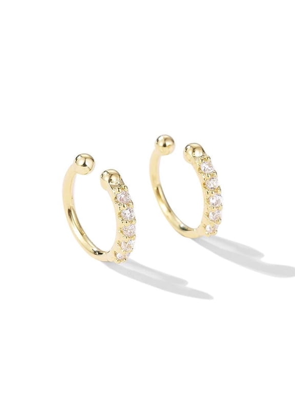 Gold Plated Ear Cuff Wrap Cartilage Earring Sterling Silver Crystal No Piercing for Women