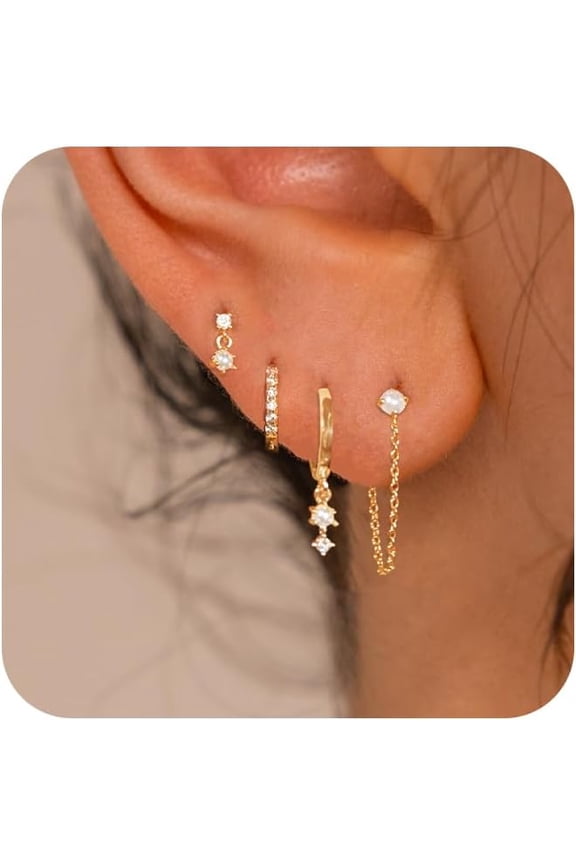 Gold Plated Earrings for Women, 14k Gold Plated Earring Stack Hypoallergenic Pearl Drop Earring Dainty Earrings for Women Trendy Cute Small Huggie Hoop Earring Fashion Womens Jewelry