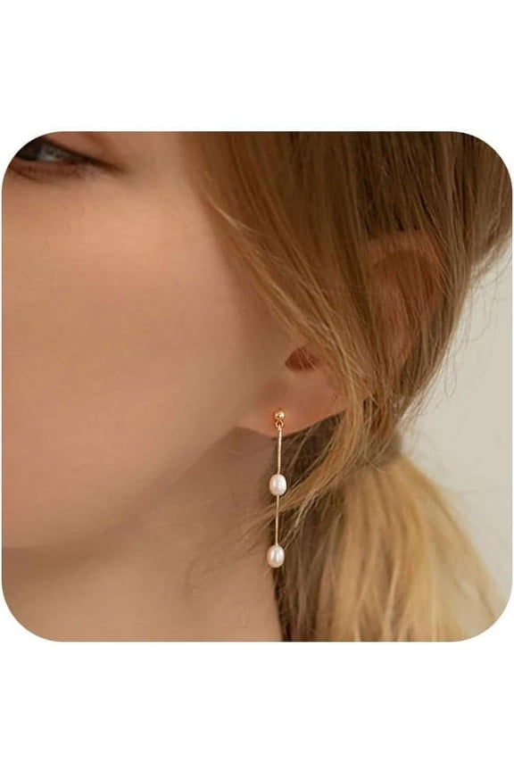 Gold Plated Earrings for Women, 14k Gold Plated Earring Stack Hypoallergenic Pearl Drop Earring Dainty Earrings for Women Trendy Cute Small Huggie Hoop Earring Fashion Womens Jewelry