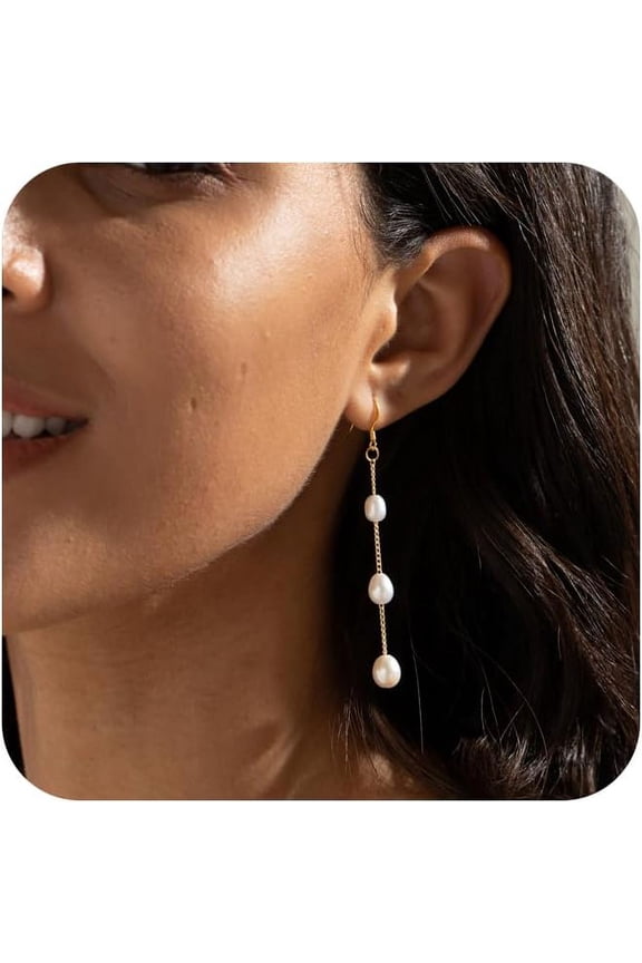 Gold Plated Earrings for Women, 14k Gold Plated Earring Stack Hypoallergenic Pearl Drop Earring Dainty Earrings for Women Trendy Cute Small Huggie Hoop Earring Fashion Womens Jewelry