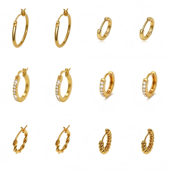 Gold Plated Earrings for Women, 6 Pairs 14k Gold Plated Hoop Earrings, Hypoallergenic Chunky Jewelry Set Gifts