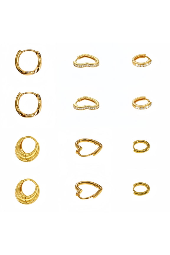 Gold Plated Earrings for Women,6 Pairs Heart 14k Gold Hoop Earrings,Hypoallergenic Chunky Jewelry Set Gifts