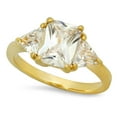 thumbnail image 1 of Gold Plated Emerald-Cut Crystal-Clear Clear CZ Three-Stone Ring, Size 5.5, 1 of 7