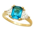 thumbnail image 1 of Gold Plated Emerald-Cut Turquoise Blue CZ Three-Stone Ring, Size 4.5, 1 of 7