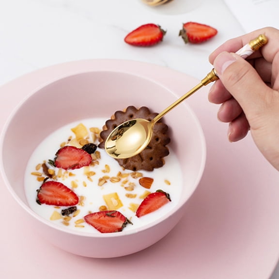 Gold Plated Espresso Spoons, Stainless Steel Gold Teaspoon Round Mini Coffee Sugar Spoon for Home Cafe Restaurant