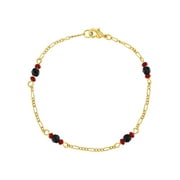 IN SEASON JEWELRY Gold Plated Evil Eye Protection Simulated Azabache Charm Bracelet for Women 7.5"