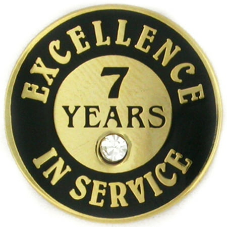 Gold Plated Excellence in Service Enamel Lapel Pin w/ Rhinestone - 7 Years