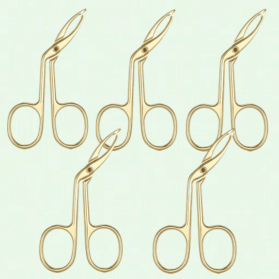 5PCS Gold-Plated Scissors Style Eyebrow Tweezers, Stainless Steel Flat Tip Hair Plucker