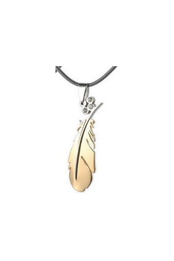 Gold Plated Feather Pendant Necklaces - (PVC rope chain included)