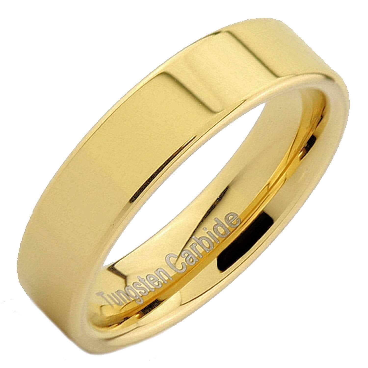 Gold Plated Flat Pipe Cut Unisex 5mm Tungsten Carbide Wedding Ring ...