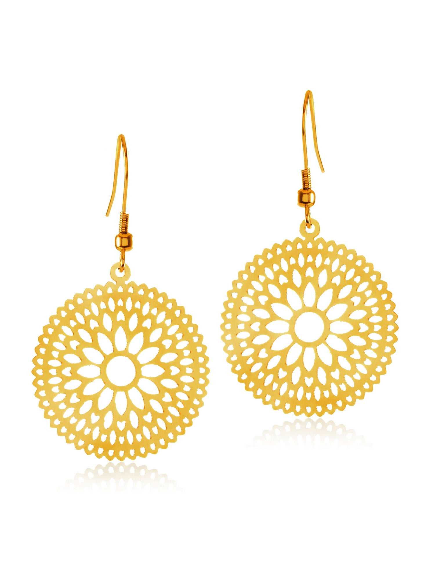 Gold Plated Floral Stainless Steel Dangle Earrings - Walmart.com