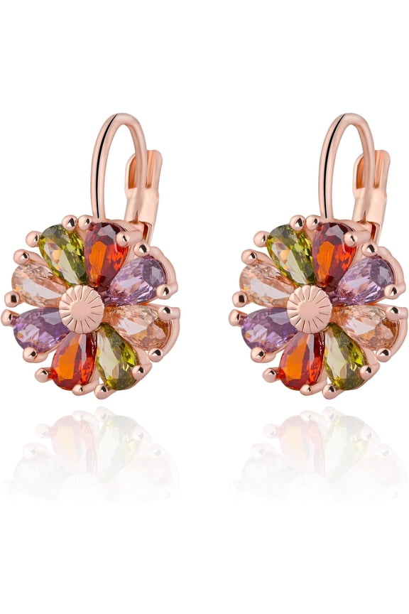 Gold Plated Flower Earrings Birthstone Leverback Earrings Hypoallergenic Vintage Floral Earrings for Women Trendy