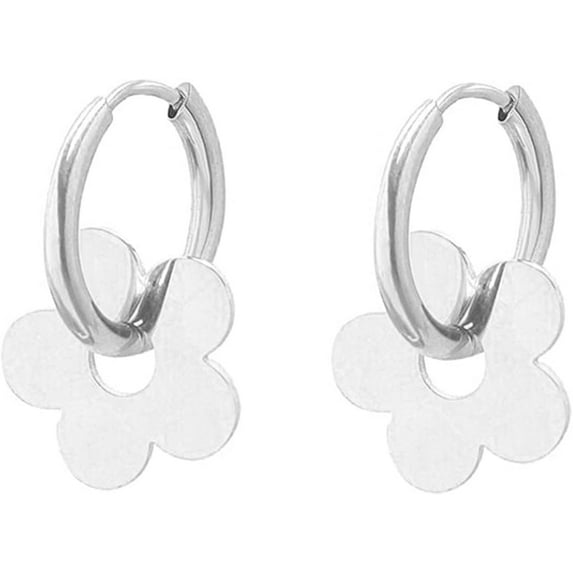Gold Plated Flower Hoop Earrings for Women, Bohemia Flower Charm Earrings For Women Her Dainty Earrings Mother's Day Gift