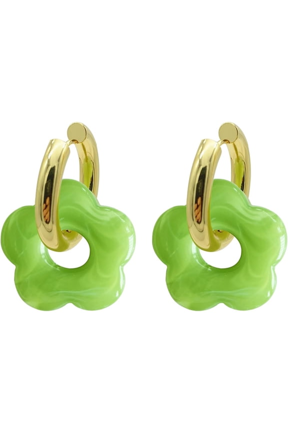 Gold Plated Flower Hoop Earrings for Women, Bohemia Flower Charm Earrings For Women Her Dainty Earrings Mother's Day Gift