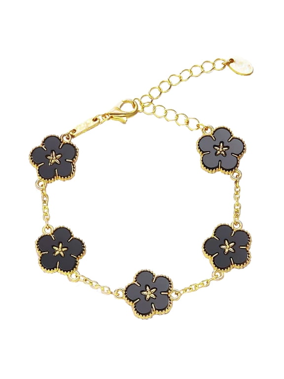 Gold-Plated Four-Leaf Clover Stackable Charm Bracelet for Women, Dainty Jewelry