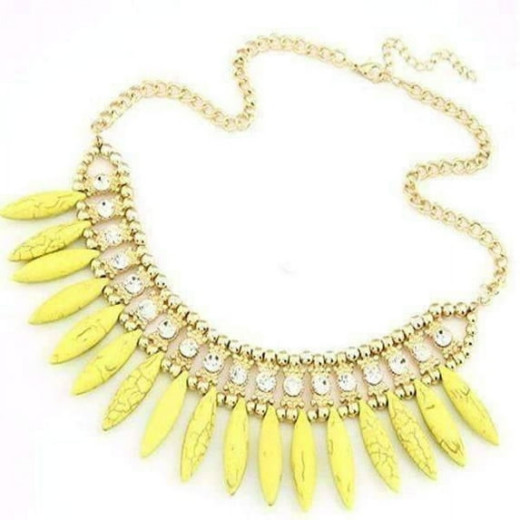 Gold Plated Funky Glam Bright Boho Bead and Rhinestone Collar Necklace for Women in Yellow Special Occasion Dressy or Casual