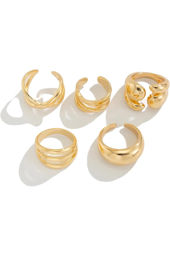 Gold Plated Geometric Chunky Water Drop Ring Set for Women,Open Adjustable Twisted Stacked Knuckle Finger Ring Set Punk Party Jewelry Accessories Gift
