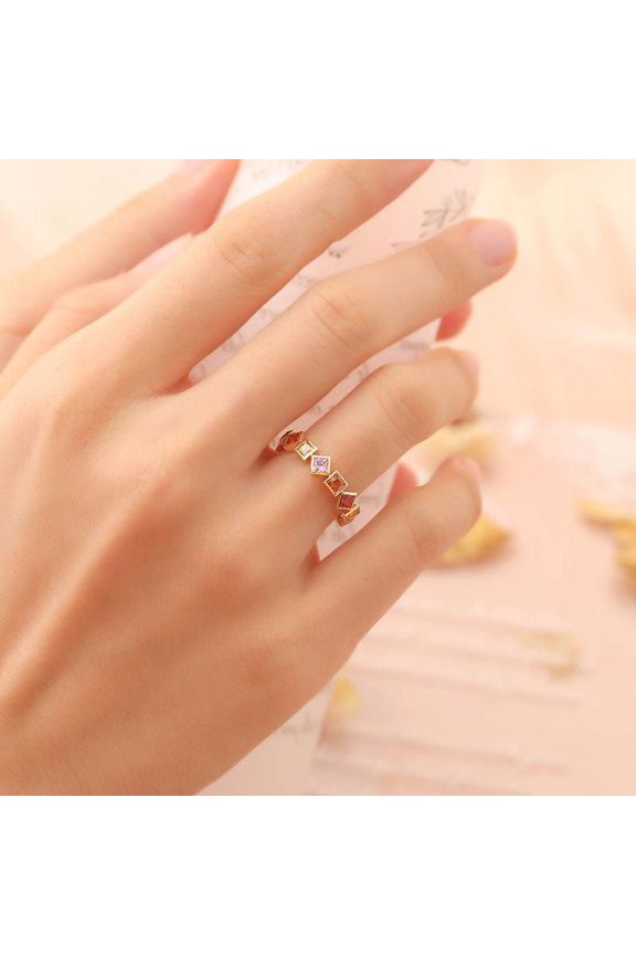 Gold Plated Geometric Ring Colorful Crystal Inlays Rainbow Jewelry For Women Durable Elegant Accessory Classic