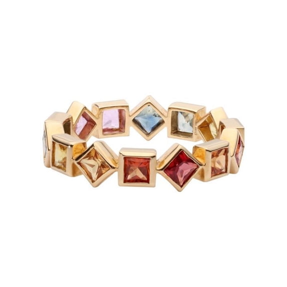 Gold Plated Geometric Ring Colorful Crystal Inlays Rainbow Jewelry For Women Durable Elegant Accessory Classic