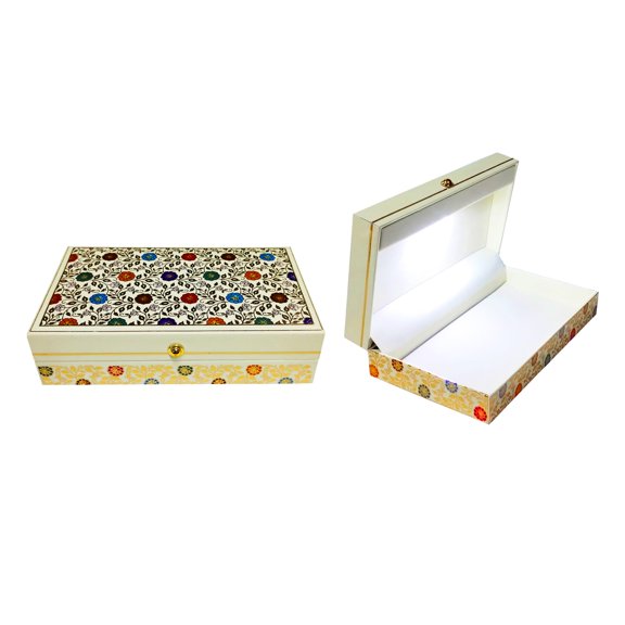Gold Plated Gloss Touch Mgi Floral Led Light Box For Wedding, Money Box,- Multicolor 3pcs