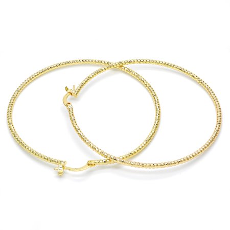 Gold Plated Gold Thin Elegant Fancy Hoop Earring With Diamond Cut 60MM