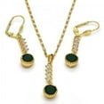 thumbnail image 1 of Gold Plated Green CZ Round Dangling Drop Mariner Link Pendant Necklace Lever Back Earring Set, 1 of 5