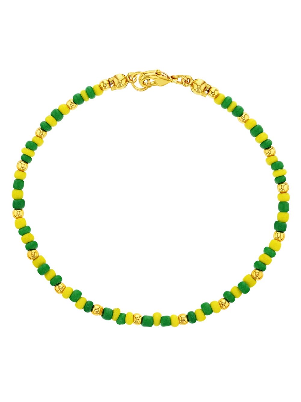 Gold Plated Green & Yellow Beaded Santeria Babalawo Unisex Orula